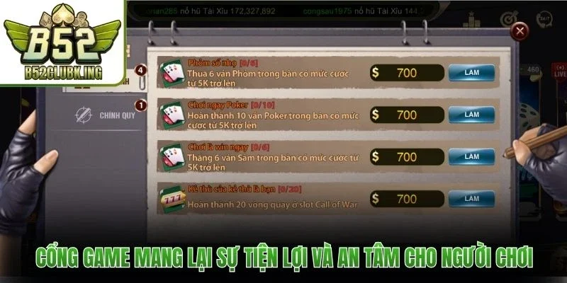 B52club 17 Cổng game mang lại sự tiện lợi và an tâm cho người chơi