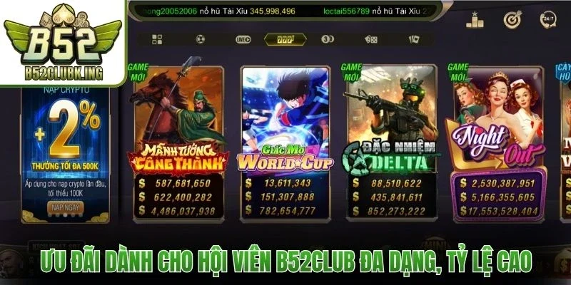 B52club 13 Ưu đãi dành cho hội viên B52club đa dạng, tỷ lệ cao